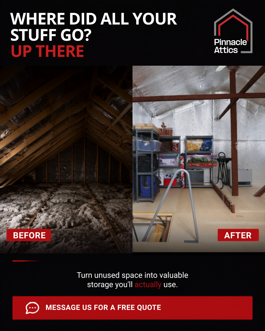Pinnacle Attics before and after social media creative
