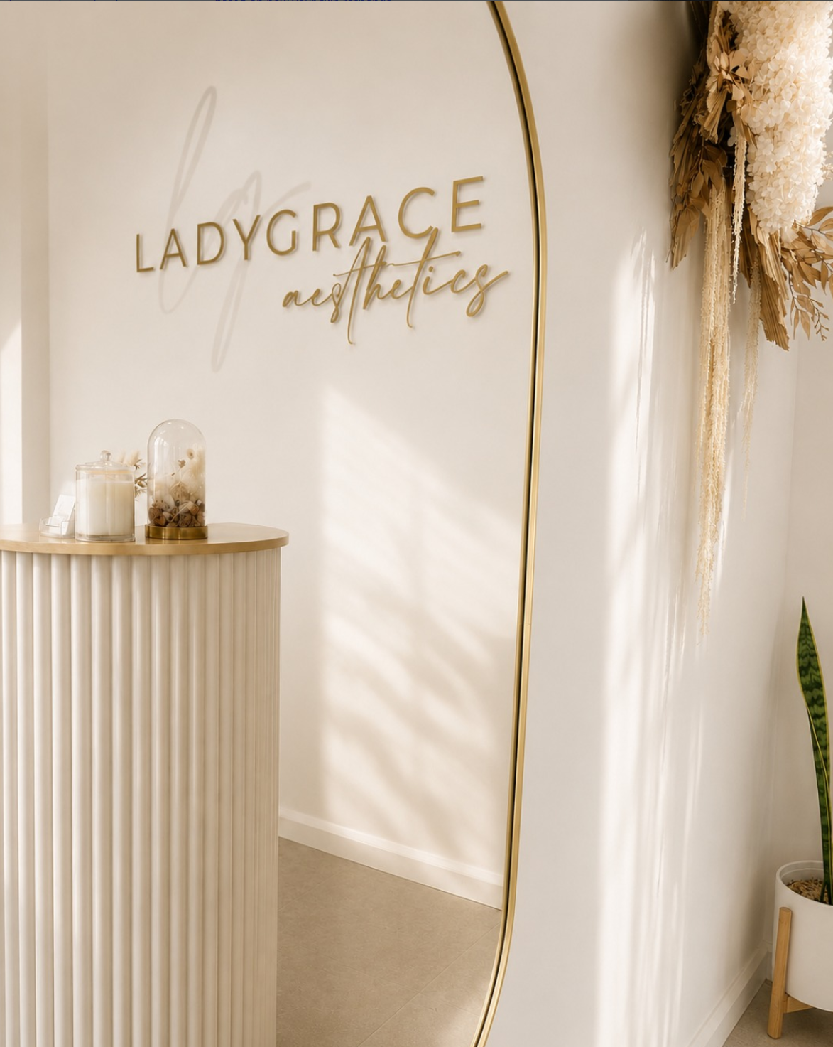 LadyGrace Aesthetics clinic interior and gold signage